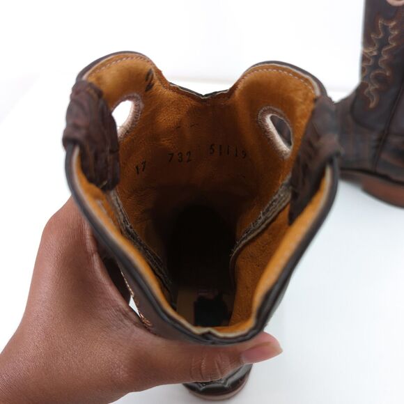 BIG BULL Kid Mexican 17 US 10 Caiman Alligator Boots Brown Leather Western FLAW - Picture 8 of 10